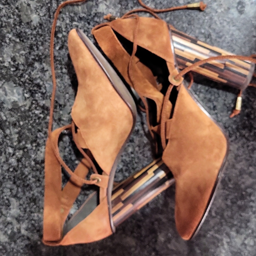 Free People Nouvella Wrap Heel Shoes Brown Seude EU 38/US 7.5-8 Tie Buckle - Picture 5 of 8